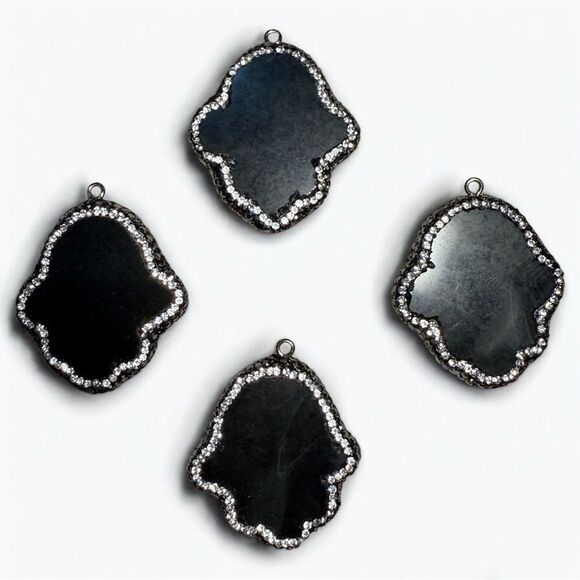 Set of 4 Black Agate Crystal Pendants with Rhinestone Trim - Picture 5 of 17